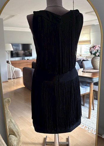 Siyah V Yaka Midi Elbise - Görsel 3