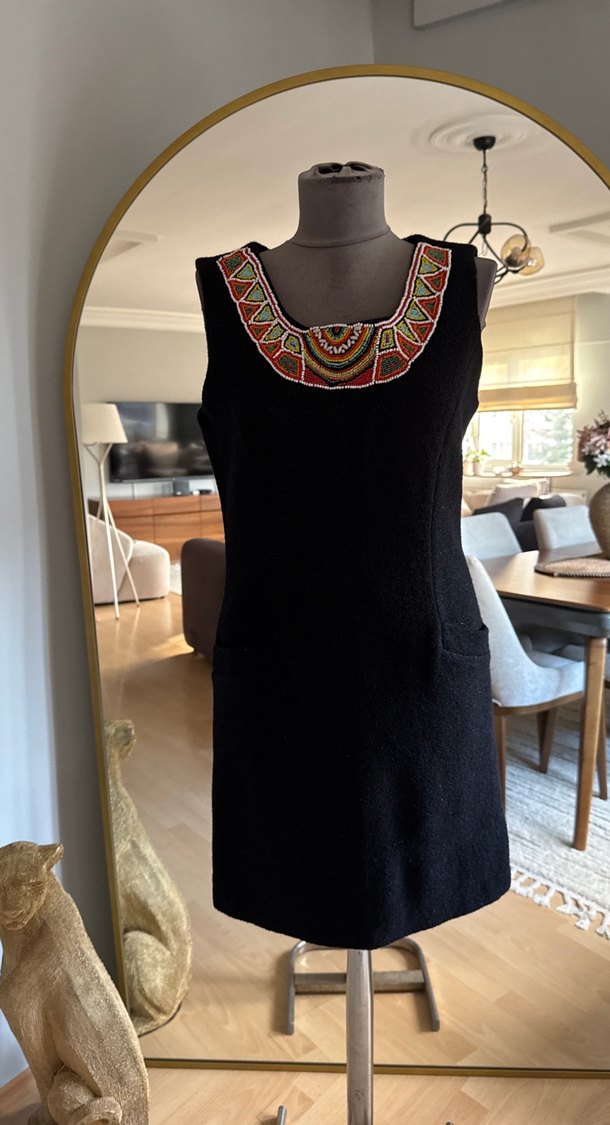 Boncuk İşlemeli Siyah Uzun Bohem Elbise - Görsel 3