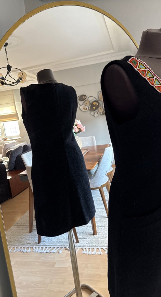 Boncuk İşlemeli Siyah Uzun Bohem Elbise - Görsel 4