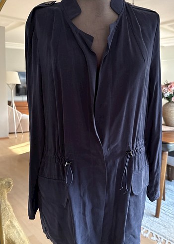 Siyah Kadın Midi Ceket, Kuşaklı, Geniş Kesim - Görsel 2