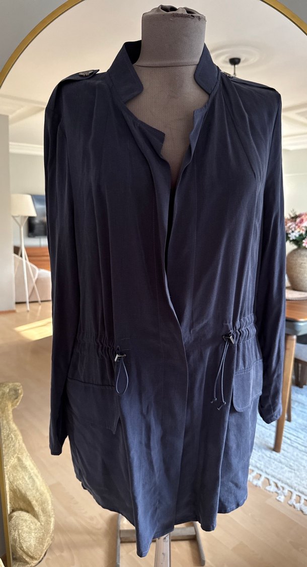 Siyah Kadın Midi Ceket, Kuşaklı, Geniş Kesim - Görsel 2