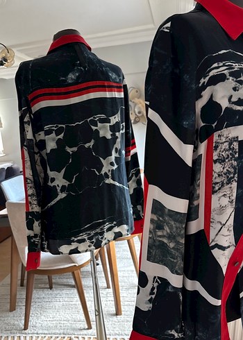 Drapeli Çok Renkli Gri Kadın Gömlek - Görsel 4