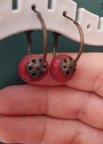 Pembe Çiçek Desenli Bohem Midi Küpe - Görsel 2