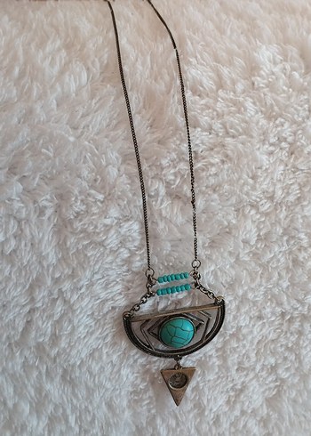 Uzun Zincirli Turkuaz Taşlı Bohem Kolye - Görsel 4