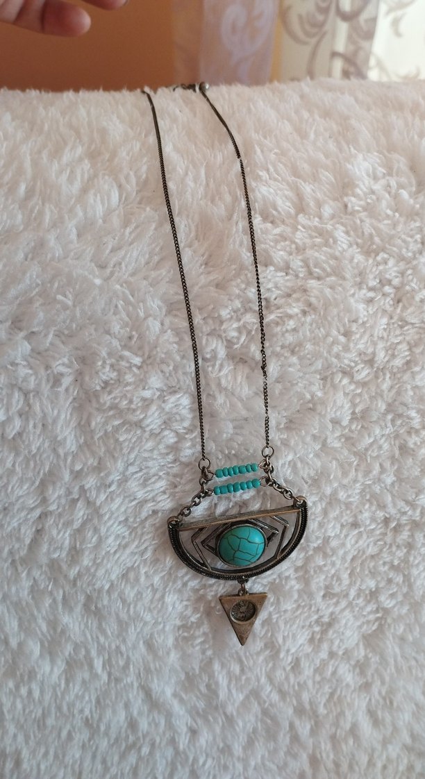 Uzun Zincirli Turkuaz Taşlı Bohem Kolye - Görsel 4