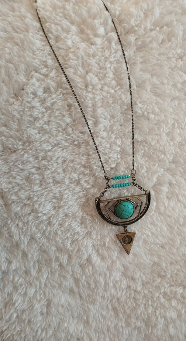 Uzun Zincirli Turkuaz Taşlı Bohem Kolye - Görsel 2