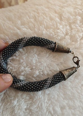 Gri Yılan Desenli Boncuklu Uzun Kadın Kolye ve bileklik - Görsel 3