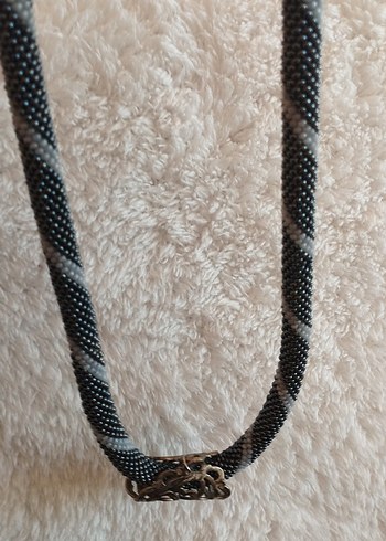 Gri Yılan Desenli Boncuklu Uzun Kadın Kolye ve bileklik - Görsel 2