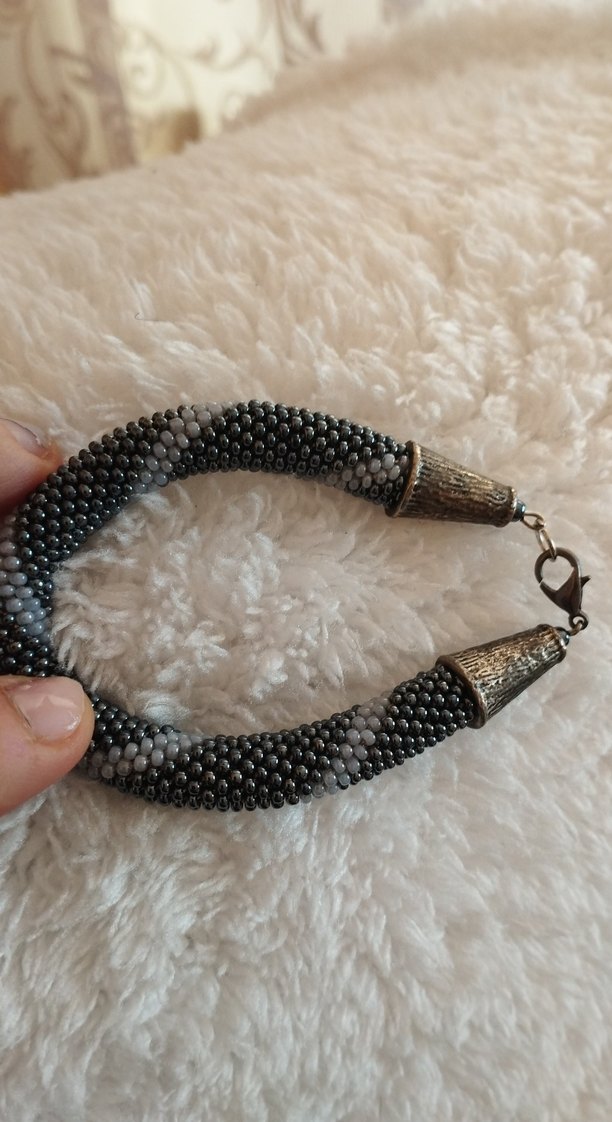 Gri Yılan Desenli Boncuklu Uzun Kadın Kolye ve bileklik - Görsel 3