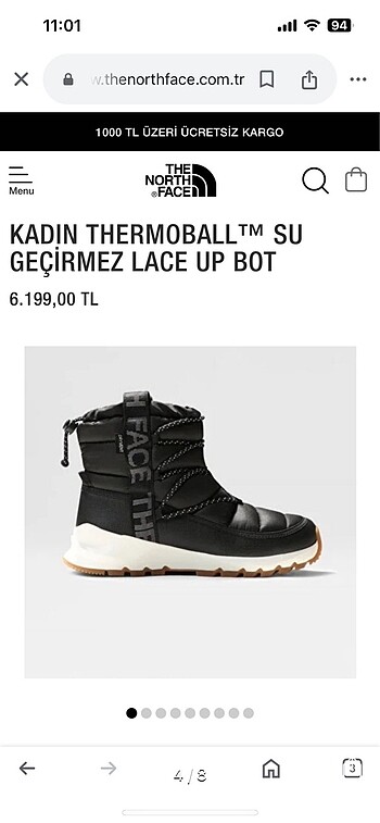 38 Beden siyah Renk The NorthFace Lace Up Bot