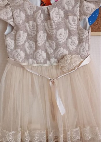 Kız Çocuk Bej Nakışlı Barbie marka Dantel Elbise