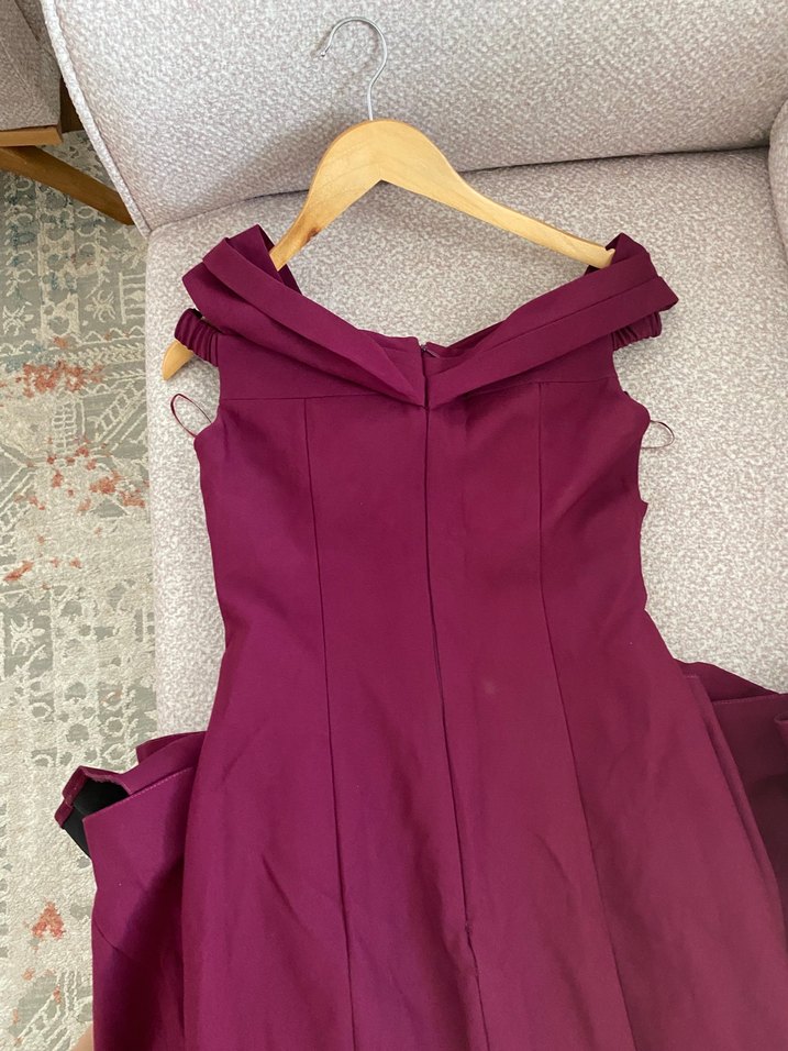 Bordo Drapeli V Yakalı Uzun Abiye Elbise - Görsel 4