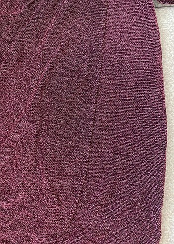 Bordo Drapeli Uzun Kollu V Yakalı Elbise - Görsel 3