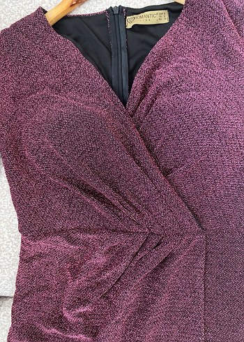 Bordo Drapeli Uzun Kollu V Yakalı Elbise - Görsel 4