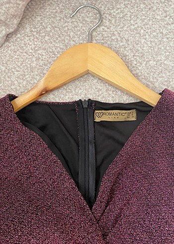 Bordo Drapeli Uzun Kollu V Yakalı Elbise - Görsel 5