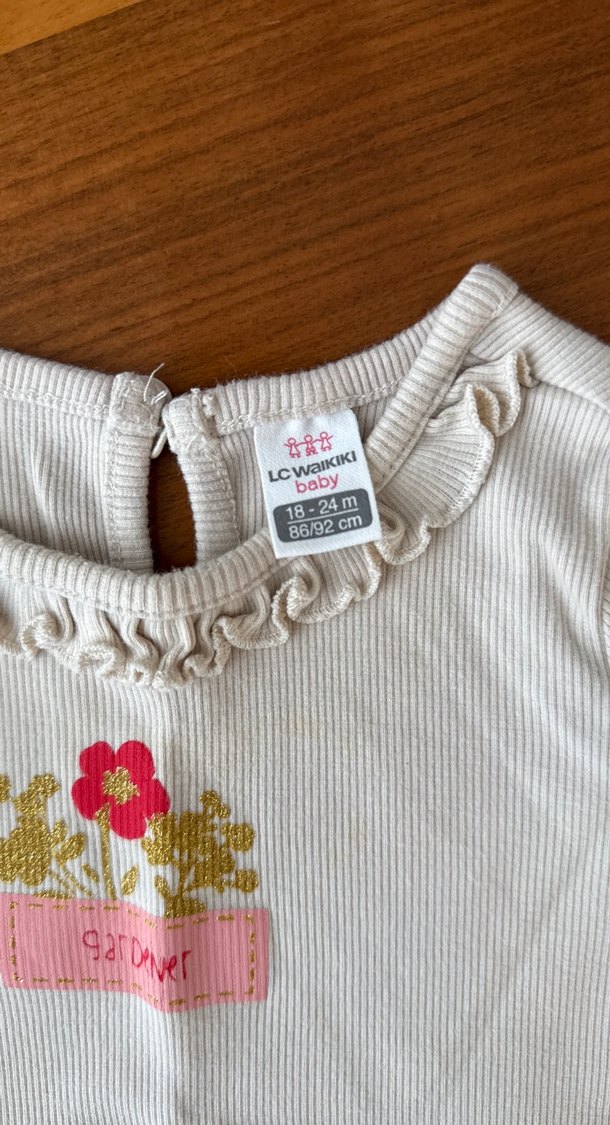 Bej Çiçek Baskılı Uzun Kollu Kız Çocuk bluz - Görsel 2