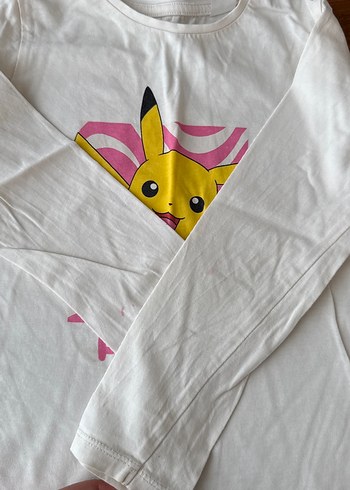 Beyaz Pikachu Baskılı Uzun Kollu Kız Tişörtü - Görsel 4