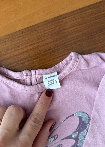 Kız Çocuk Pembe Kelebek Baskılı Tişört - Görsel 2