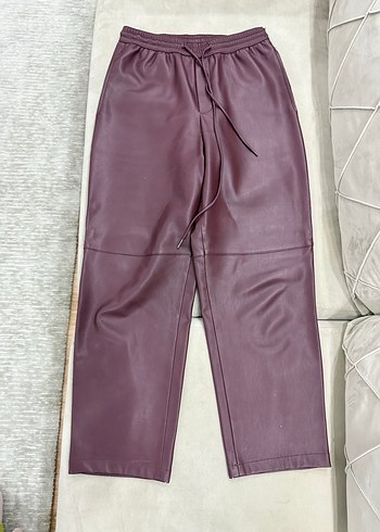 Mango bordo deri görünümlü pantolon - Görsel 4