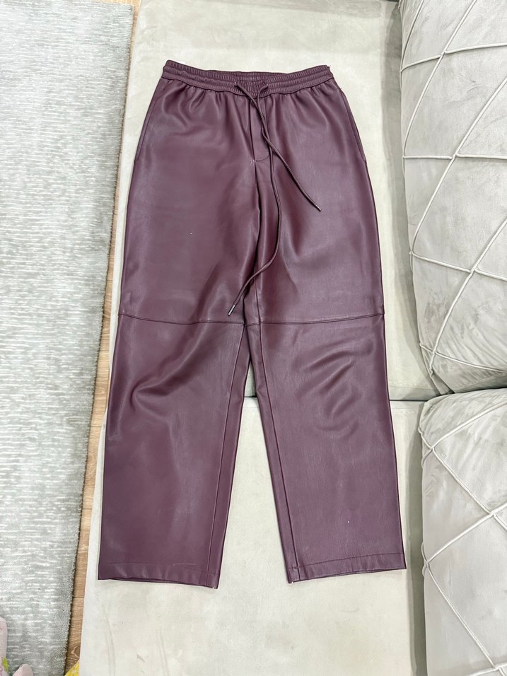 Mango bordo deri görünümlü pantolon - Görsel 2
