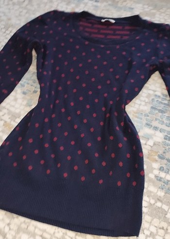 Lacivert Kırmızı Puantiyeli Kadın Triko - Görsel 2