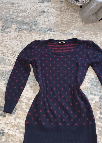 Lacivert Kırmızı Puantiyeli Kadın Triko - Görsel 3