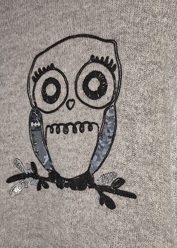 Gri Örme Baykuş Desenli Kadın Kazak - Görsel 3