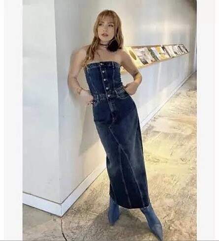 s Beden mavi Renk zara midi denim elbise