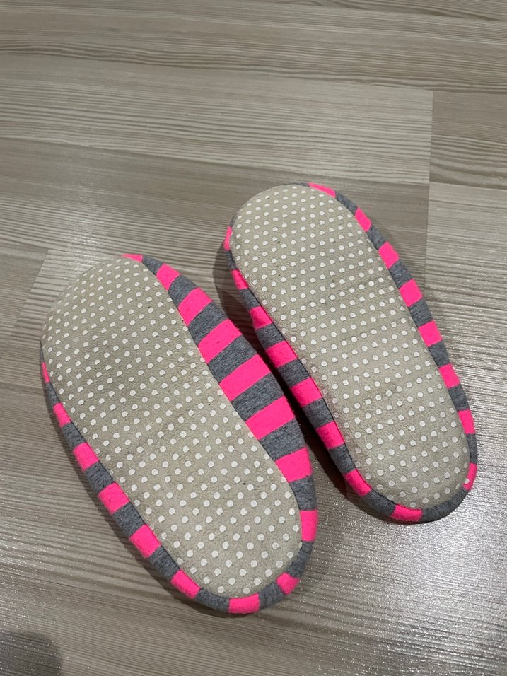 Pembe Gri Çizgili Kız çocuk panduf - Görsel 4