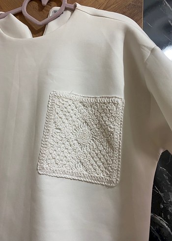 l Beden Beyaz Pamuklu Uzun Kollu tunik pantolon takım