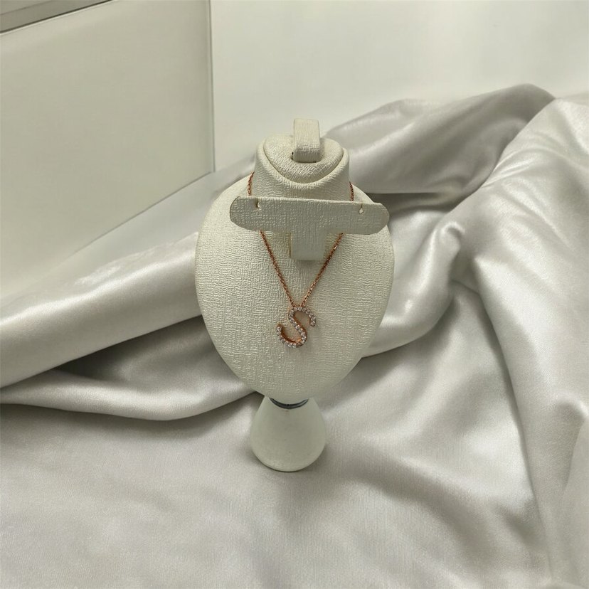 Roz Renkli Gümüş S harfli Kolye - Görsel 2