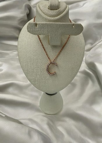 Roz Renkli Gümüş C Harfli Kolye - Görsel 2