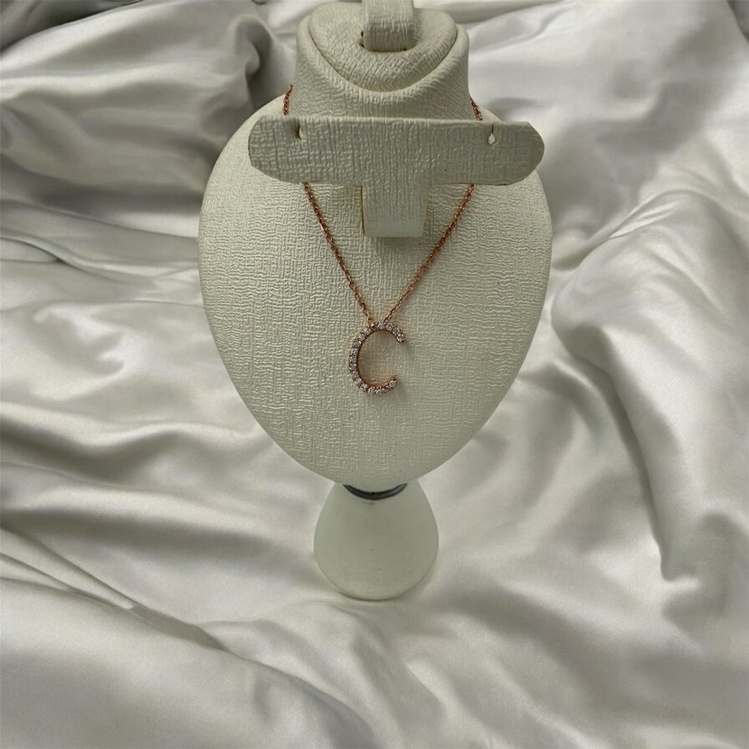 Roz Renkli Gümüş C Harfli Kolye - Görsel 2