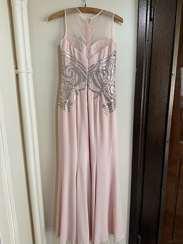 36 Beden Açık Pembe Uzun (Düğün,Nişan) Elbisesi