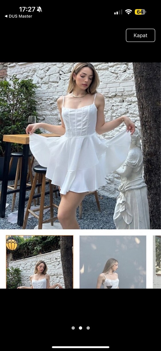 Beyaz Saten Kısa Abiye - Görsel 3