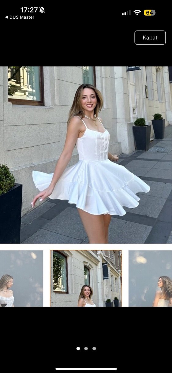 Beyaz Saten Kısa Abiye - Görsel 4