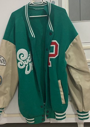 Yeşil Baskılı Oversize Bomber Ceket - Görsel 2