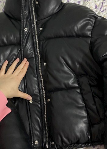 Siyah Deri Şişme Kadın Kışlık Ceket - Görsel 2