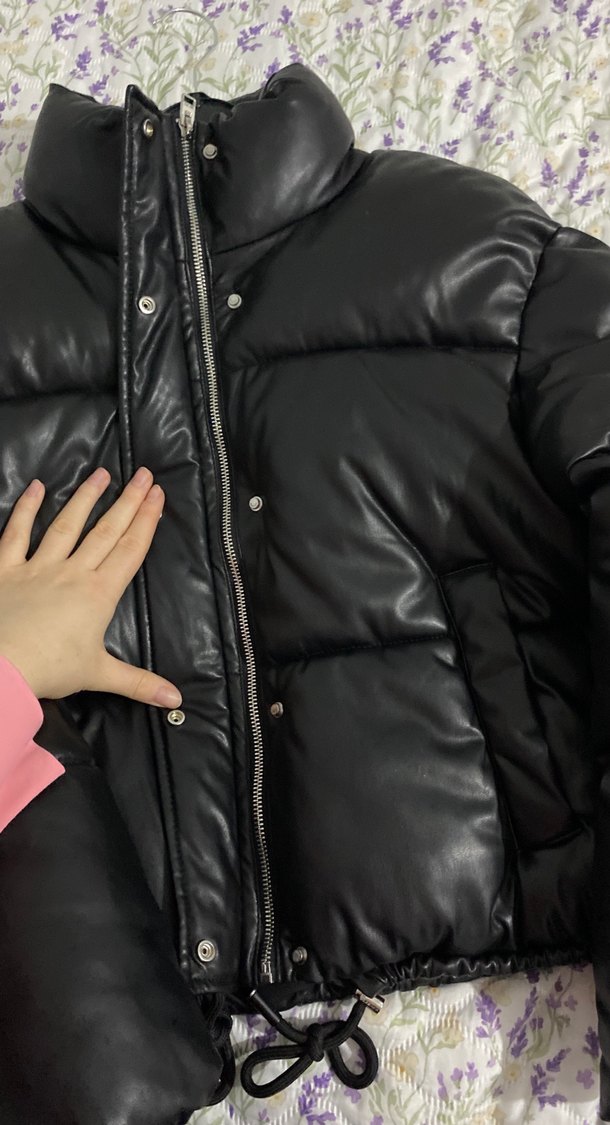 Siyah Deri Şişme Kadın Kışlık Ceket - Görsel 2