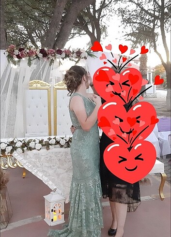 L beden yesil dantelli elbise