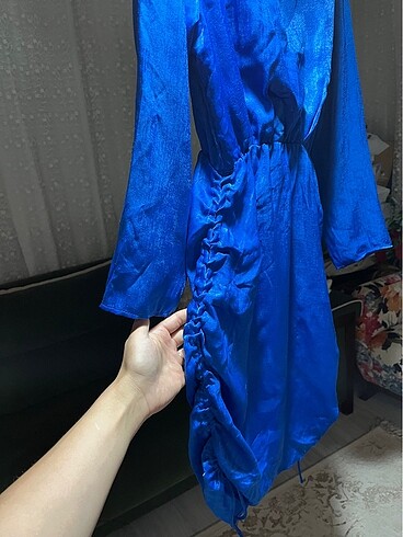 l Beden lacivert Renk Saks mavi saten kısa elbise