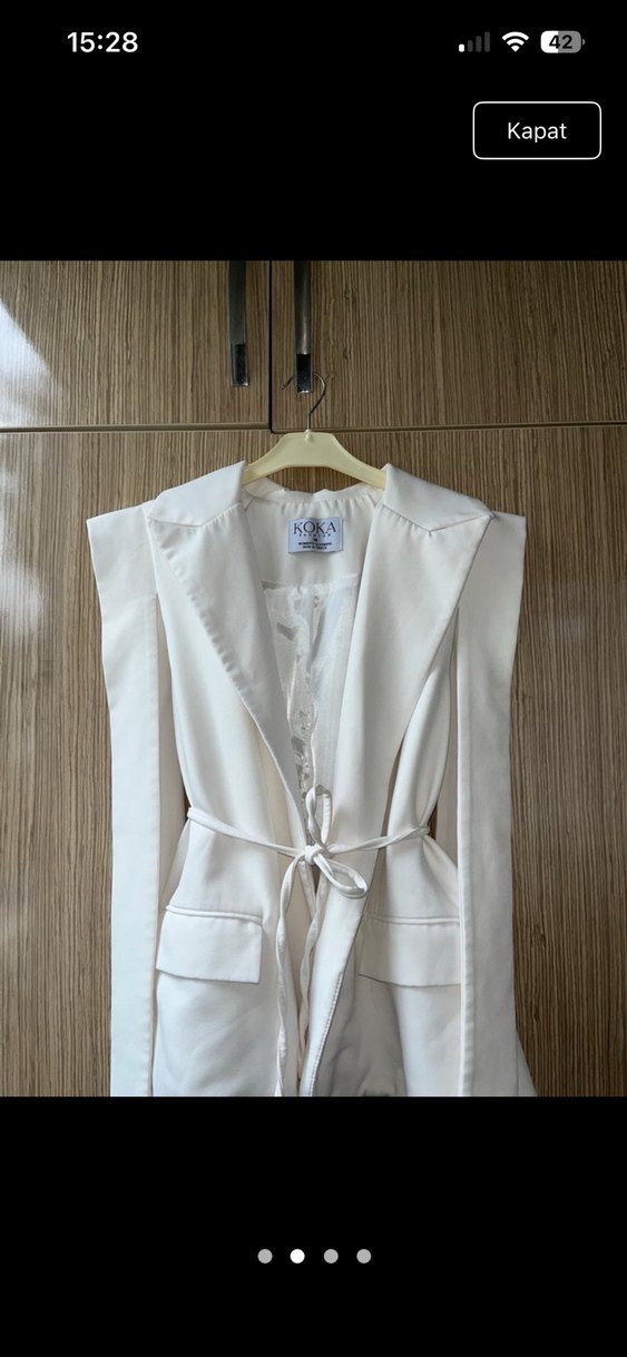 Beyaz Kemerli Kolsuz Mini Kadın yelek - Görsel 2