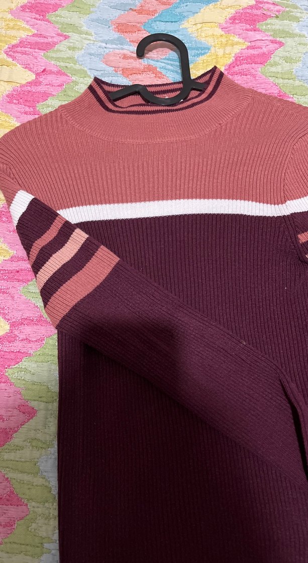 Çizgili Balıkçı Yaka Kadın Triko - Görsel 2