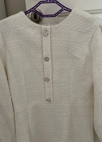 Düğmeli Beyaz tüvit elbise - Görsel 2