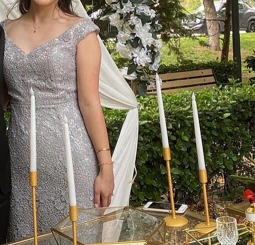 s Beden gri Renk Abiye elbise