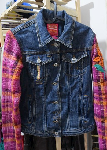 Renkli Kol Detaylı Kadın Denim Ceket