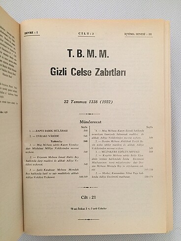  TBMM GİZLİ CELSE ZABITLARI CİLT:3 6 MART 1338 (1922) - 27 ŞUBAT