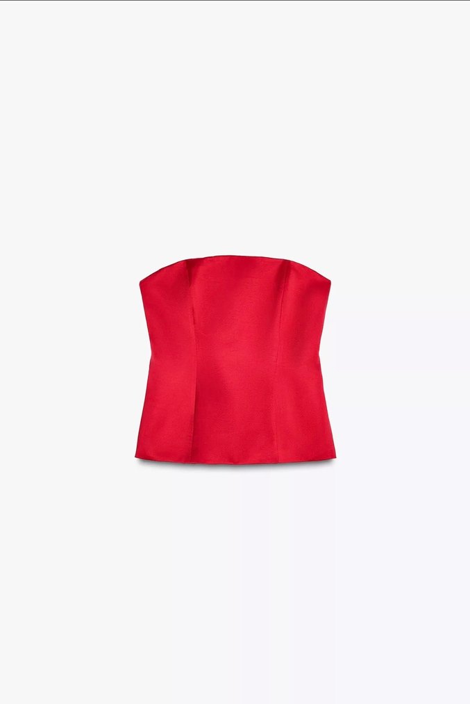 Zata Kırmızı Straplez üst - Görsel 2