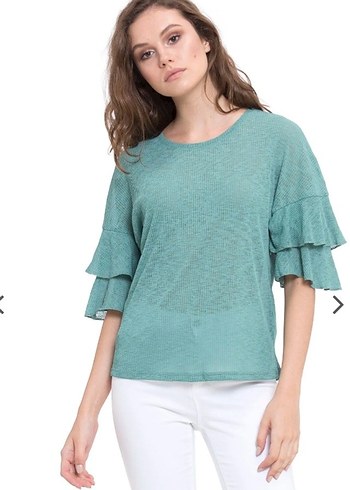 LCW Casual Yeşil Kolları Fırfırlı Bluz