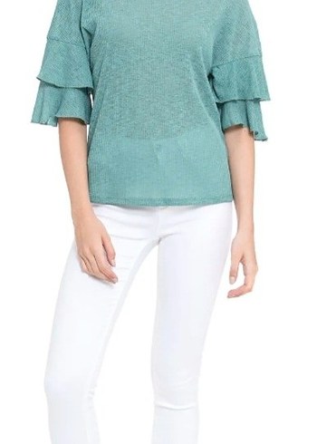 m Beden LCW Casual Yeşil Kolları Fırfırlı Bluz
